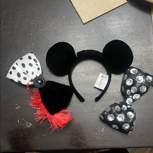 Disney Black and Silver Polka Dot Mouse Ears Headband with Red Accents